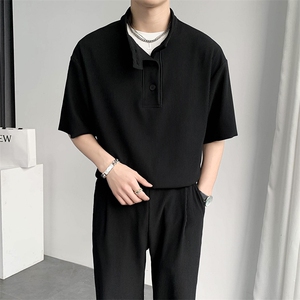 夏轻熟风宽松显瘦立领Polo衫痞帅休闲运动套装TZ25/P100控149图片