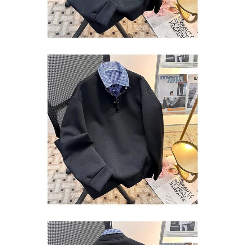 1506/QY0050/P52潮牌港风拼色长袖Polo衫男刺绣宽松半拉链卫衣,男装Polo衫,星座1506