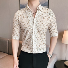 CS820-P55夏季时尚男士短袖衬衣碎花衬衫修身发型师，男装T恤，星座507A（原星座306B-2）