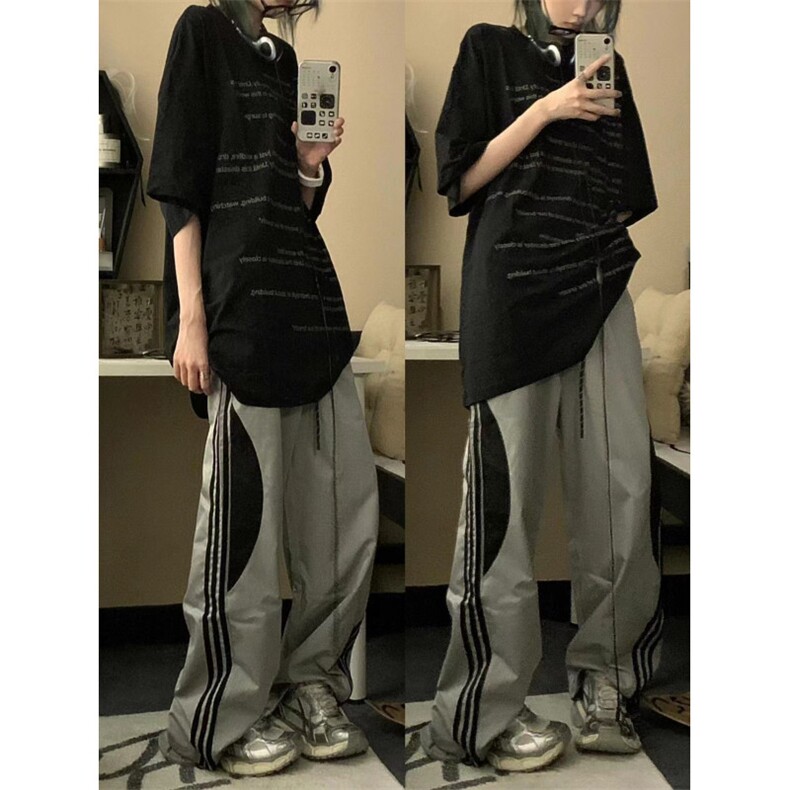 有货 三条杠条纹撞色裤子男女款速干工装裤直筒运动裤1623WW-P45图片