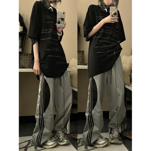 有货 三条杠条纹撞色裤子男女款速干工装裤直筒运动裤1623WW-P45图片