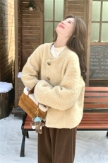新款羊羔毛拼接羽绒服2D014-10050-P265-K398，女装短外套，2D014