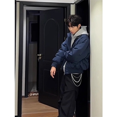 藏青色飞行夹克棉服男款冬季加厚廓形棉衣外套cleanfit，男装夹克，星座506A