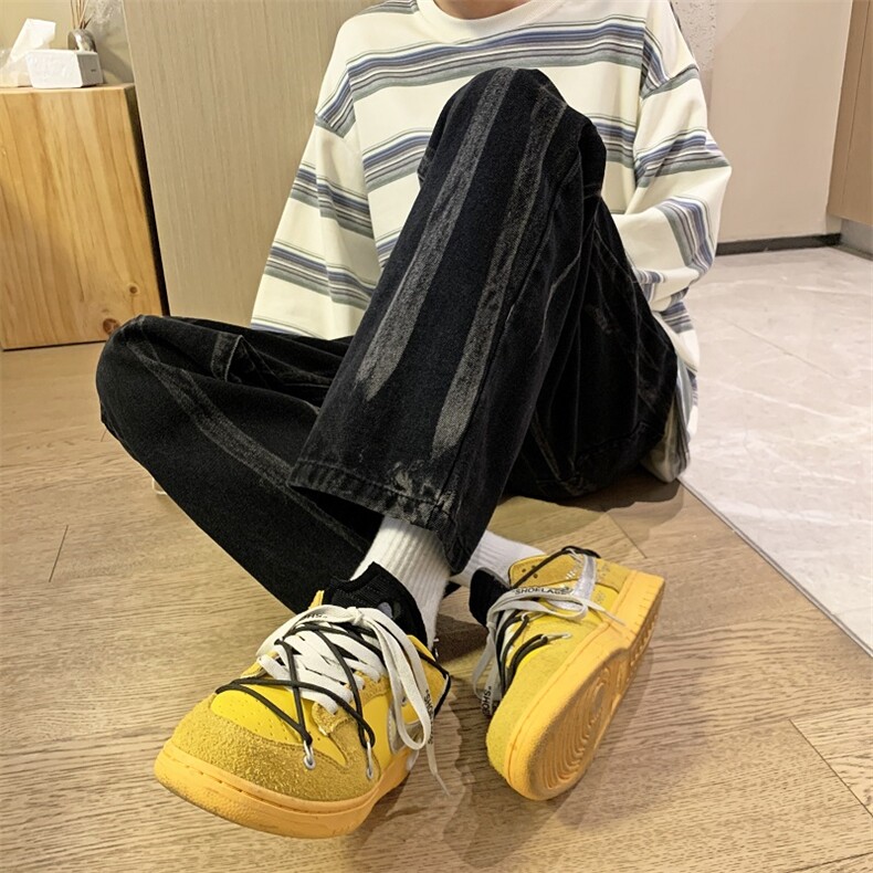 潮流美式牛仔裤男潮牌街头嘻哈扎染宽松坠感阔腿裤暗黑系8071-p40图片