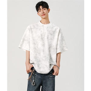 T10126-特批30 控59夏季港风扎染V领假两件短袖T恤男大码宽松上衣图片