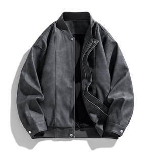 港风夜景痞帅男装外套美式短款夹克PU皮机车服DSA157B-J206-特P83图片
