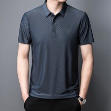 无痕弹力短袖T恤男提花冰丝POLO衫夏季男士商务休闲体恤衫潮流款图片