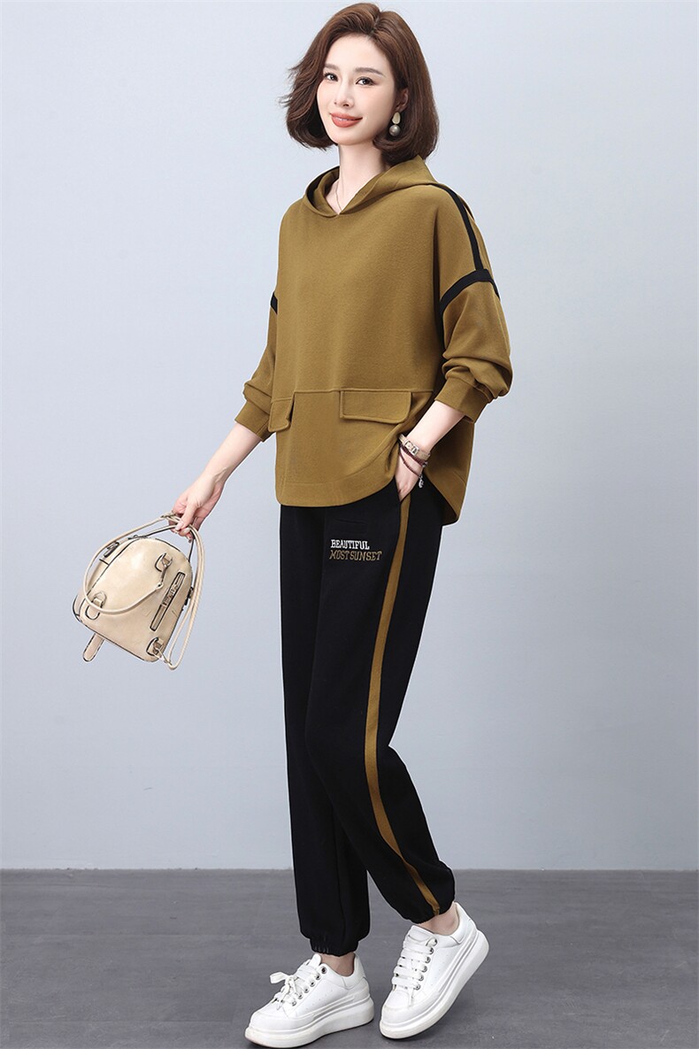 连帽卫衣套装女2025春秋新款大码宽松洋气中年妈妈运动休闲两件套,女装套装/套裙,忆绮罗