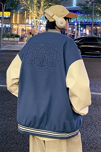 港风秋季龙凤呢棒球服百搭休闲宽松夹克外套男XZ214-8 JK800 P65图片