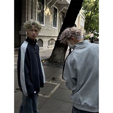 美式复古卫衣撞色拼接个性休闲套头衫长袖外套宽松秋冬款日系上衣，女装短外套，星座506A