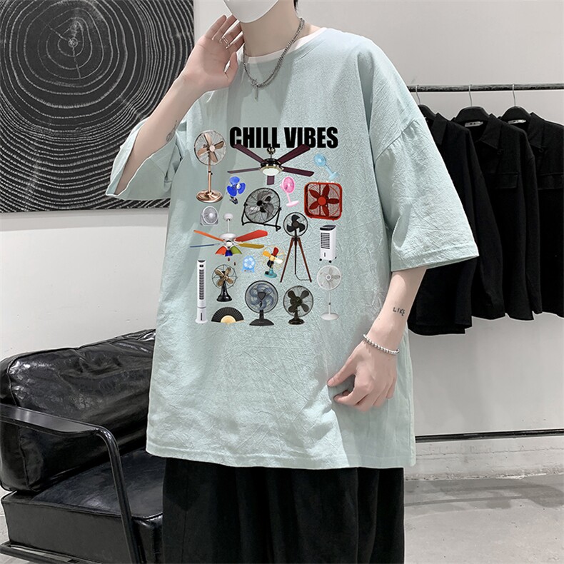 YT26383-P30亚麻短袖t恤男大码五分袖男宽松七分袖大皂风模特,男装T恤,电商A040
