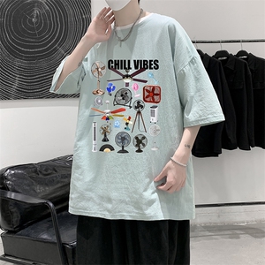 YT26383-P30 亚麻短袖t恤男大码五分袖男宽松七分袖 大皂风模特图片