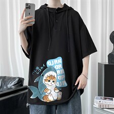 LD54217-P45连帽短袖t恤男大码胖子带帽五分袖中袖，男装T恤，电商A040