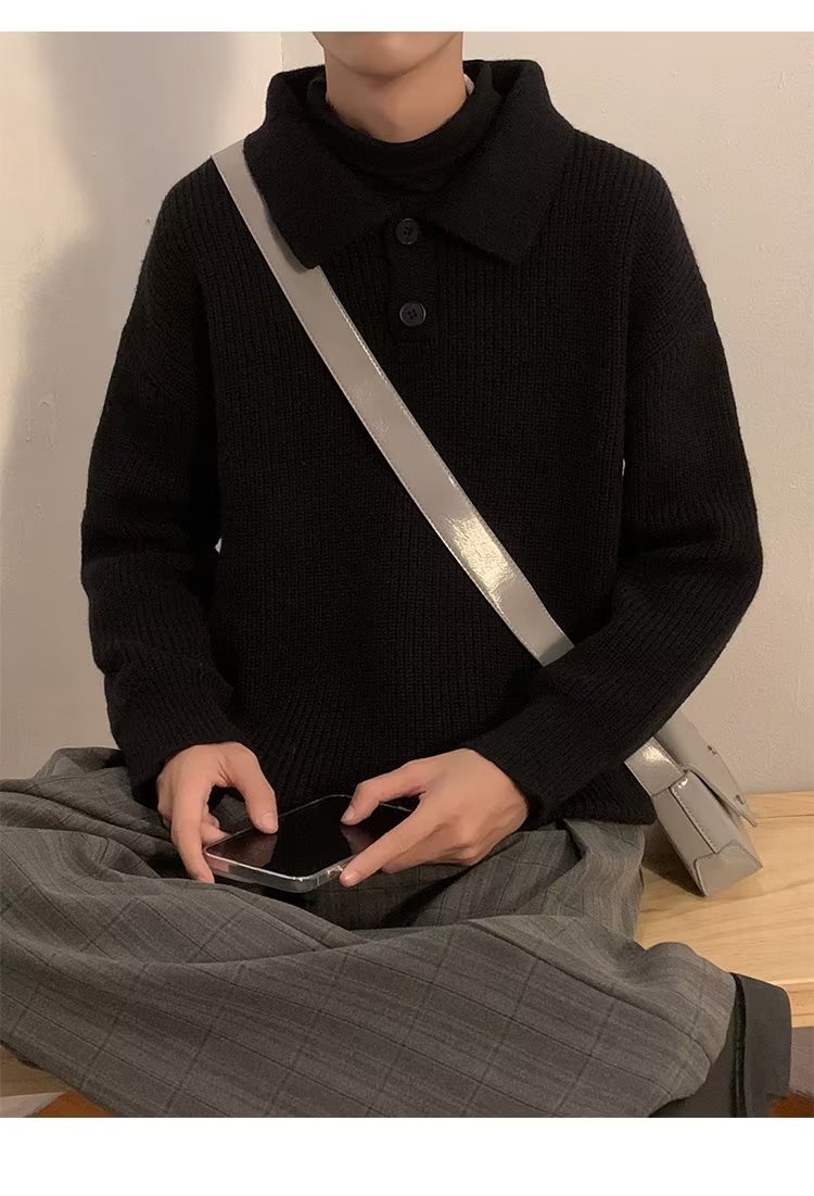 美式polo领毛衣男秋冬款潮牌复古宽松慵懒针织衫外套潮PW01-P45图片