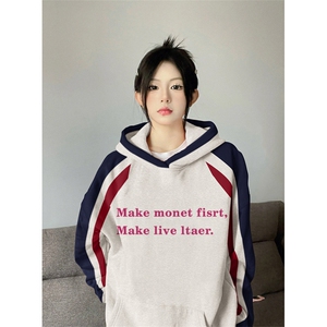 抖音得物供货 提供视频 秋冬重磅美式宽松接拼连帽卫衣3224图片
