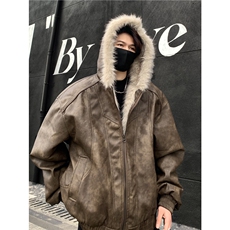 皮棉衣男2026新款毛领座山雕夹棉加厚飞行夹克棉服外套潮棉服p118，男装夹克，电商C307