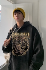 新款秋冬港风宽松连帽套头卫衣X5663-常规P70控88-加绒P80控98，男装卫衣，电商A061-1