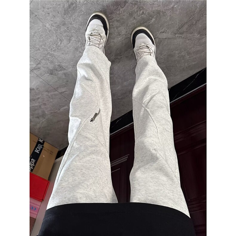 现货 白灰色美式直筒弯刀休闲卫裤男K335特P35图片