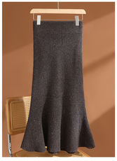 2025年秋季时尚百搭通勤简约休闲元宝亮片鱼尾裙，女装半身裙，玛莎羊绒