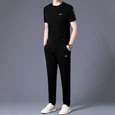 HP5080夏季新款男士运动休闲套装二件套圆领刺绣男装速干百搭短袖，男装休闲套装，电商B360