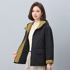 叶笙衣1187拼接撞色连帽加厚短棉衣，女装棉衣/棉服，叶笙衣