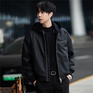 标50绒 街拍男士连帽可拆卸PU皮羽绒服保暖外套 B338-5066-P275图片