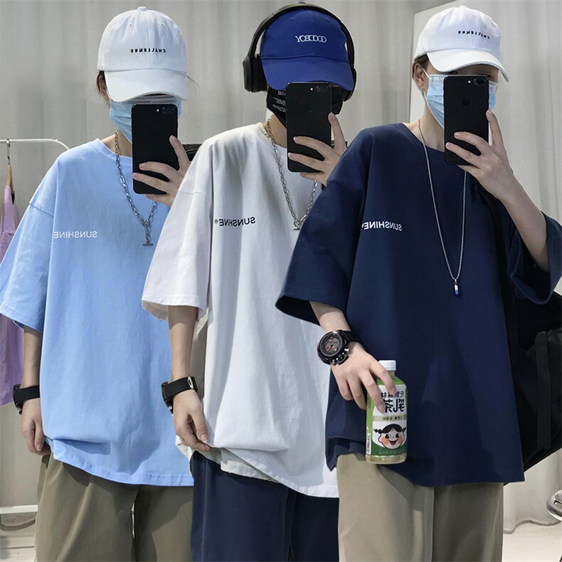 T06常年款男士休闲字母印花T恤衫外套圆领半袖五分袖TEE男女中性图片