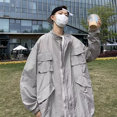 防晒衣男夏季薄款透气多口袋工装户外钓鱼防晒服无帽立领F31P33，男装夹克，星座1116-2