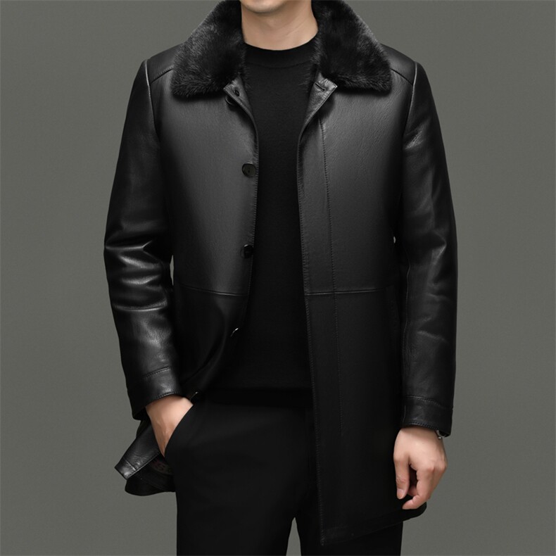 BG-XL18海宁山羊皮真皮皮衣男水貂内胆皮风衣保暖外套男装,男装风衣,电商B360A（原721A）