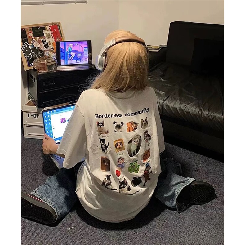 抖音得物供货210克现货宽松纯棉美式潮牌印花落肩袖纯棉T恤AT2192,男装T恤,电商A443