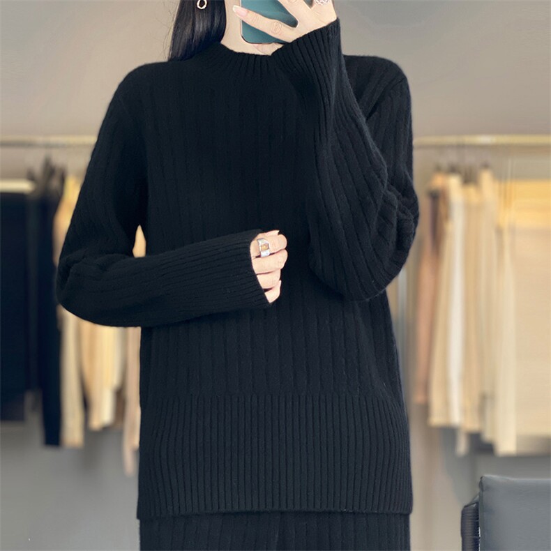 2025秋冬百搭时尚简约圆领长袖长裤针织衫套装,女装套装/套裙,暖思雅