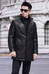 冬季新款海宁真皮羽绒服男头层油蜡牛皮外套中长款皮衣韩版男装图片