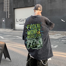 美短袖t恤暗黑风个性涂鸦印花复古水洗五分袖XZ514-2-202419-P38，男装T恤，星座514-2(原B239)