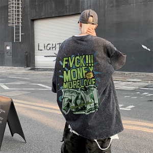 美短袖t恤暗黑风个性涂鸦印花复古水洗五分袖 XZ514-2-202419-P38图片