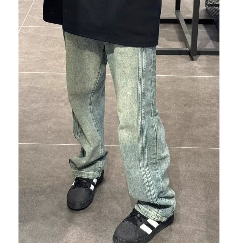直筒牛仔裤男春秋美式复古高街vibe风裤子潮宽松阔腿裤L72899-P45,男装牛仔裤,星座1008