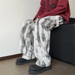 2026春夏扎染宽松阔腿美式运动痞帅休闲裤子潮 K9766/特P30 米白图片