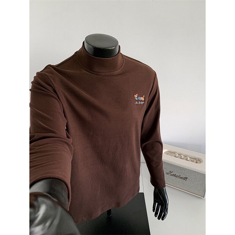 腊肠狗刺绣潮流打底衫德绒半高领大码长袖T恤男T5402-特P20控38，男装T恤，电商A001