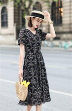 雪纺花连衣裙，女装连衣裙，雪飞诗