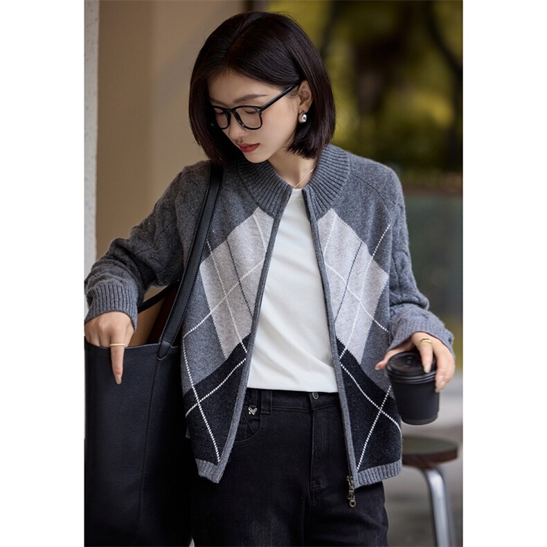 2025年秋季加厚嵌花拉链开衫时尚百搭通勤简约，商品下架区商品下架区，江帆羊绒