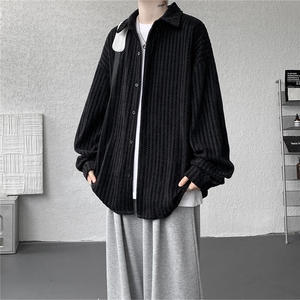 8XL-M鱼骨纹小香风衬衫男生春秋衬衣宽松慵懒垂感外套CS29009P45图片
