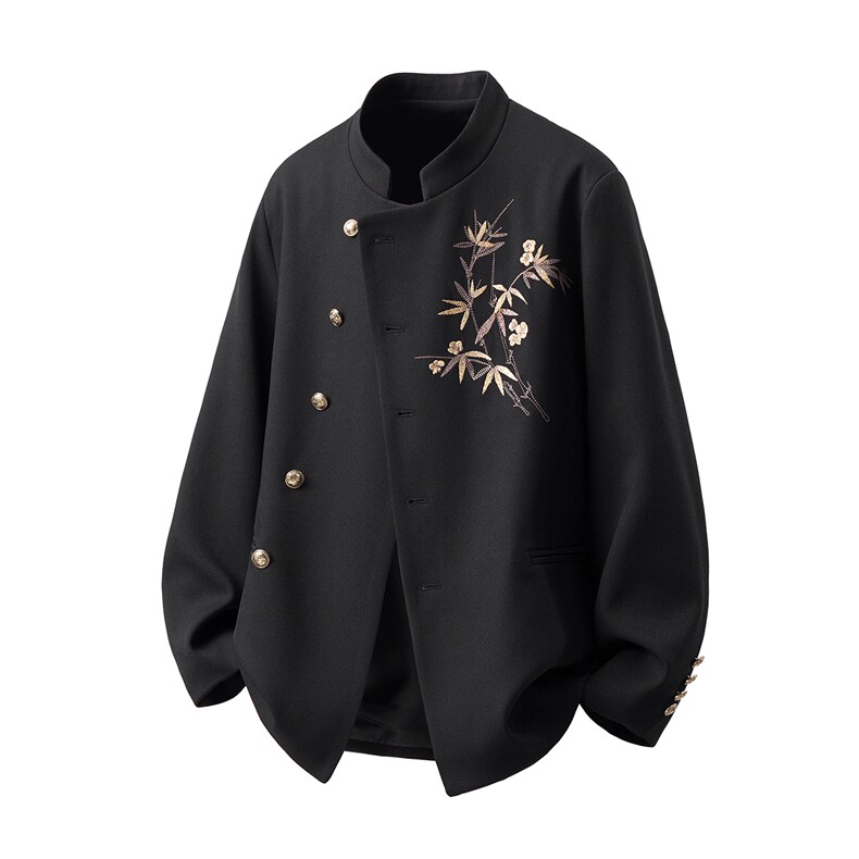 风竹子刺绣M-5XL大码95%涤纶5%氨纶中式西服XF78309特P70控128，男装西服，星座227-7