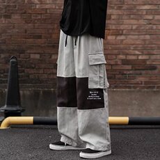 机能风拼接工装裤高街男士潮牌痞帅夏季直筒阔腿裤子K0554-P40，男装休闲裤，星座308B-1