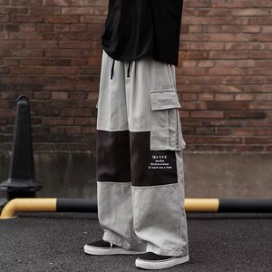 机能风拼接工装裤高街男士潮牌痞帅夏季直筒阔腿裤子K0554-P40图片