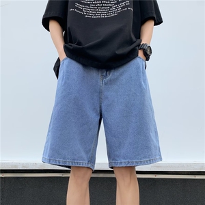 夏季薄款复古水洗牛仔短裤男潮牌宽松直筒休闲五分裤图片