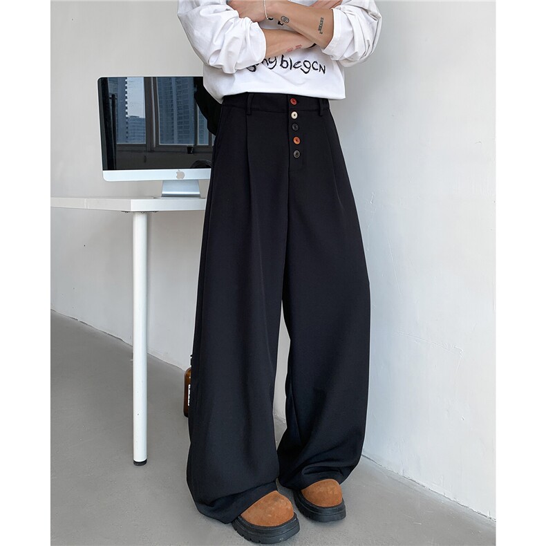 美式复古高级感宽松黑色休闲垂感西裤设计感直筒阔腿裤子K31P55，男装西裤，电商A335-1（原A458）