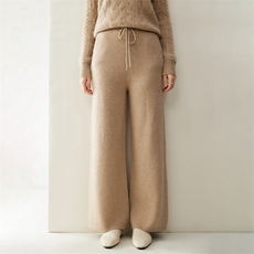 2025年秋季新款百搭女士系绳纯色加厚四平直通裤，女装休闲裤，纳丰羊绒