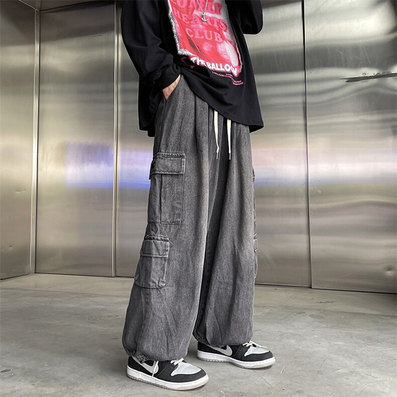 美式hiphop垂感束脚牛仔裤男女高街阔腿工装裤N0199-P45,男装牛仔裤,星座308B-1
