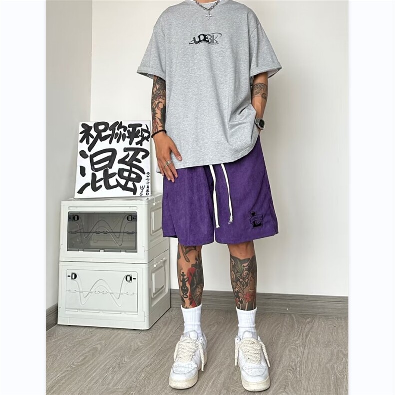 2024年夏季宽松阔腿美式复古短裤男五分裤休闲运动裤K4153-P28,男装休闲裤,星座412-3