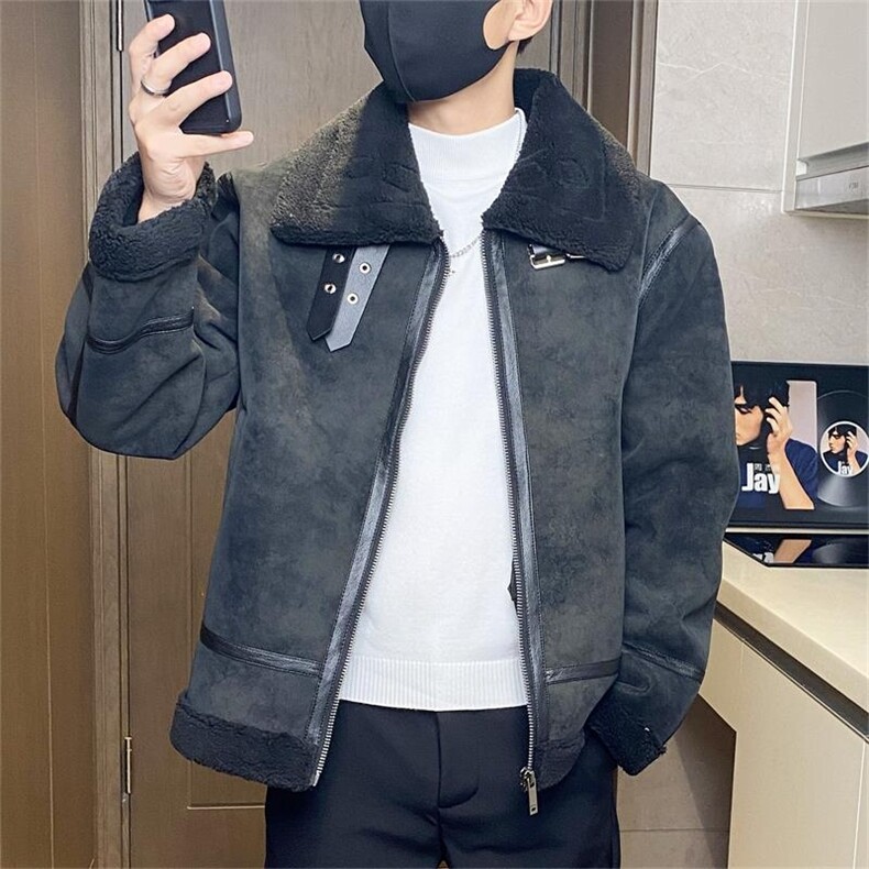 68802-P208冬季加绒皮毛一体外套男短款羊羔毛棉衣韩版潮流夹克潮,男装夹克,电商D310B-1