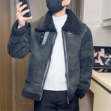 68802-P208冬季加绒皮毛一体外套男短款羊羔毛棉衣韩版潮流夹克潮，男装夹克，电商D310B-1